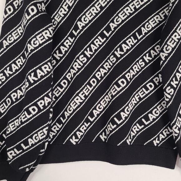 KARL LAGERFELD Diagonal Logo Sweater Medium Black White Crew Neck Bishop Sleeve - Picture 5 of 12